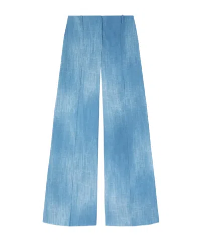 Ermanno Scervino Wide-leg Trousers In Layered Chiffon With Jeans Print In Blue