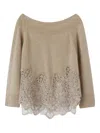 Ermanno Scervino Wide-necklace Lace Sweater In Brown