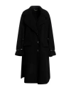 Ermanno Scervino Woman Coat Black Size 8 Virgin Wool, Calfskin In Black