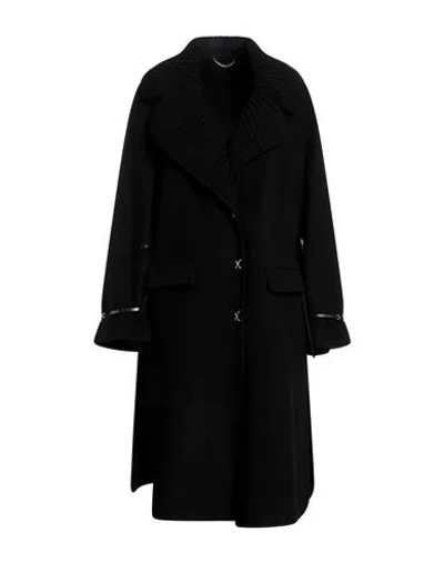 Ermanno Scervino Woman Coat Black Size 8 Virgin Wool, Calfskin