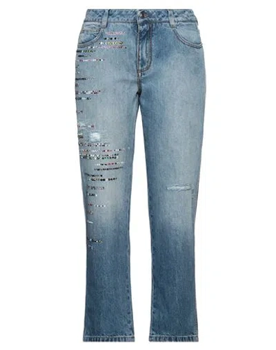 Ermanno Scervino Woman Denim Pants Blue Size 10 Cotton, Glass