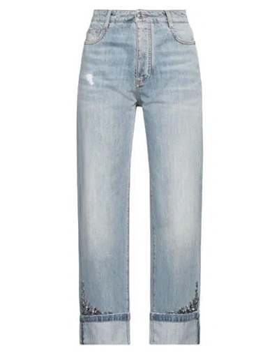 Ermanno Scervino Woman Jeans Blue Size 4 Cotton, Crystal, Brass, Plastic