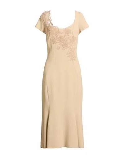 Ermanno Scervino Woman Midi Dress Beige Size 10 Viscose, Acetate In Nude