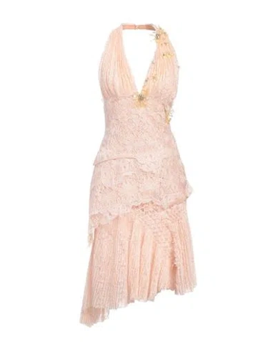 Ermanno Scervino Woman Midi Dress Blush Size 6 Silk, Polyamide, Resin, Brass, Glass In Pink