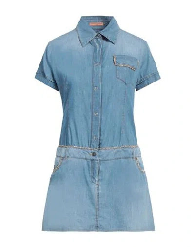 Ermanno Scervino Woman Mini Dress Blue Size 6 Cotton, Aluminum, Viscose, Polyester, Elastane