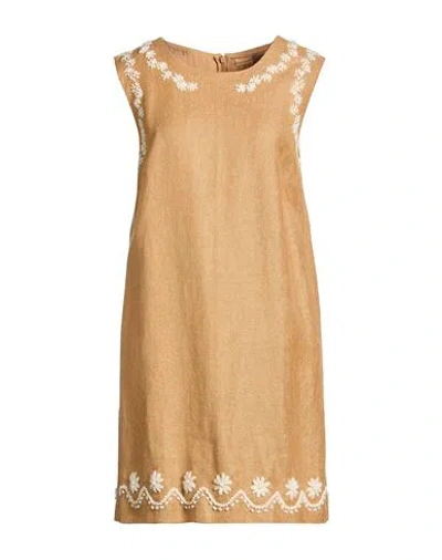Ermanno Scervino Woman Mini Dress Sand Size 10 Linen, Polyamide In Neutral