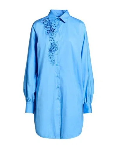 Ermanno Scervino Woman Shirt Azure Size 12 Cotton In Blue