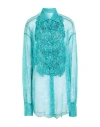 Ermanno Scervino Woman Shirt Turquoise Size 10 Polyamide, Viscose, Cotton, Glass, Aluminum