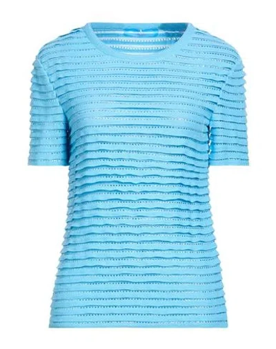 Ermanno Scervino Woman Sweater Azure Size 8 Cotton, Polyamide In Blue