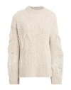 Ermanno Scervino Woman Sweater Beige Size 6 Virgin Wool, Acrylic, Cotton, Polyester, Polyamide In Sand