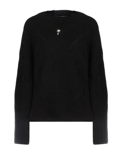 Ermanno Scervino Woman Sweater Black Size 6 Cotton, Crystal, Brass