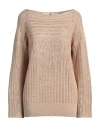 Ermanno Scervino Woman Sweater Sand Size M Cotton, Glass In Beige