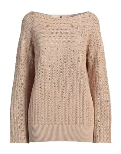 Ermanno Scervino Woman Sweater Sand Size M Cotton, Glass In Beige