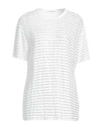 ERMANNO SCERVINO ERMANNO SCERVINO WOMAN SWEATER WHITE SIZE 6 COTTON, POLYAMIDE, GLASS, POLYESTER, ALUMINUM