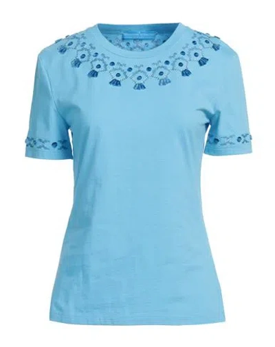 Ermanno Scervino Woman T-shirt Sky Blue Size 10 Cotton, Viscose