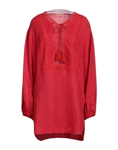 Ermanno Scervino Woman Top Red Size 6 Linen, Viscose, Polyester, Cotton
