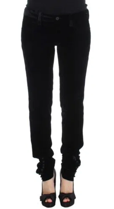 Pre-owned Ermanno Scervino Women Black Pants Viscose Silk Skinny Slim Fit Casual Trousers