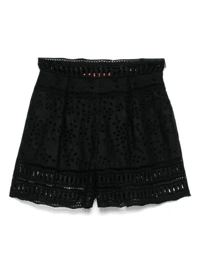 Ermanno Scervino Lace Shorts High-waisted Scalloped Hem In Black