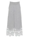Ermanno Scervino Wide Leg Cashmere Trousers With Lace Trim In Gray
