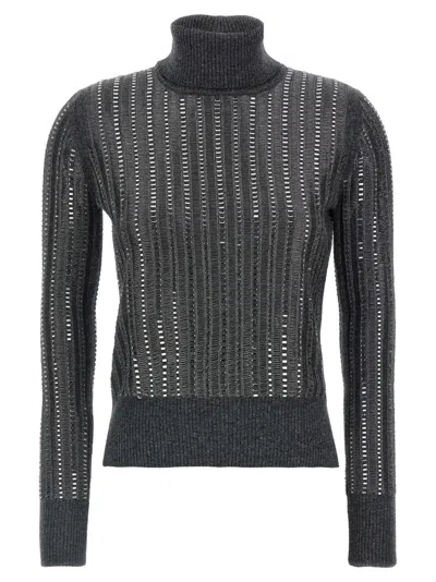 Ermanno Scervino Crystal Sweater Turtleneck Sheer Panels In Black