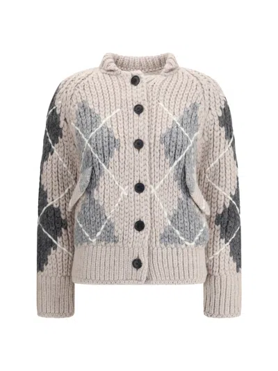 Ermanno Scervino Wool Argyle-patterned Cardigan In Neutral