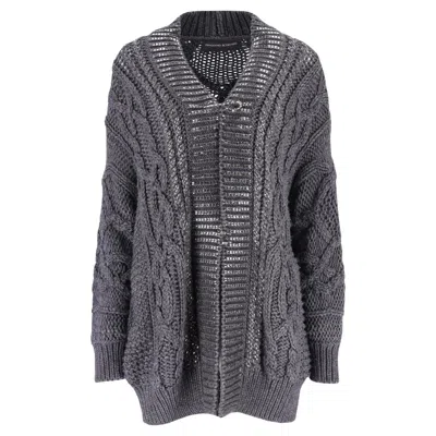 Pre-owned Ermanno Scervino Wool Blend Crystal Embellished Cardigan In Gray