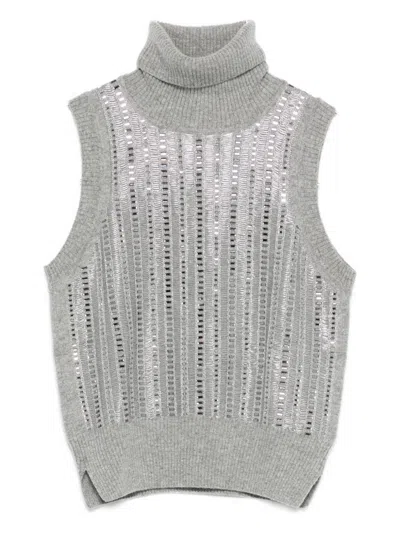 Ermanno Scervino Metallic Turtleneck Sleeveless Tank Top In Gray