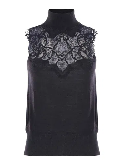 Ermanno Scervino Lace-insert Turtleneck Top In Black