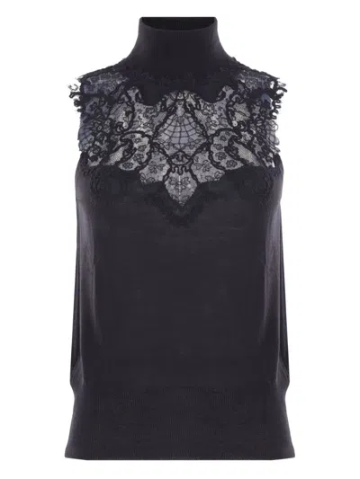 Ermanno Scervino Lace-insert Turtleneck Top In Black