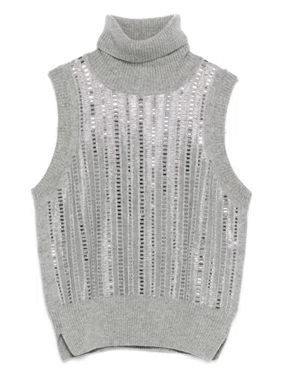 Ermanno Scervino Metallic Turtleneck Sleeveless Tank Top In Gray