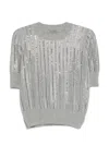 Ermanno Scervino Striped Wool-cashmere Sequin Top In Gray