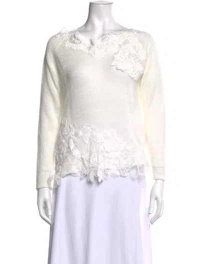 Pre-owned Ermanno Scervino Wool Floral Print Sweater In White