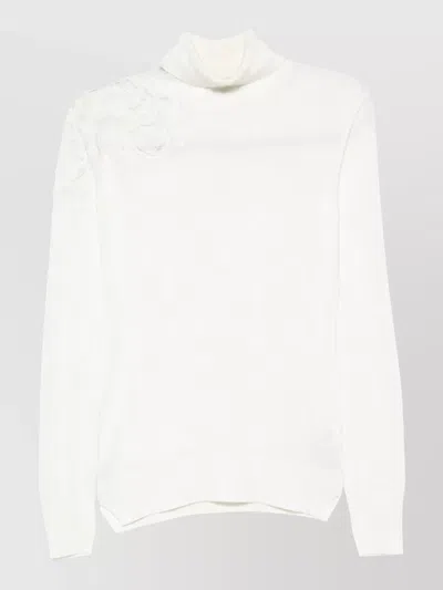 Ermanno Scervino Wool Lace Panel Roll Neck Long Sleeve Sweater In White