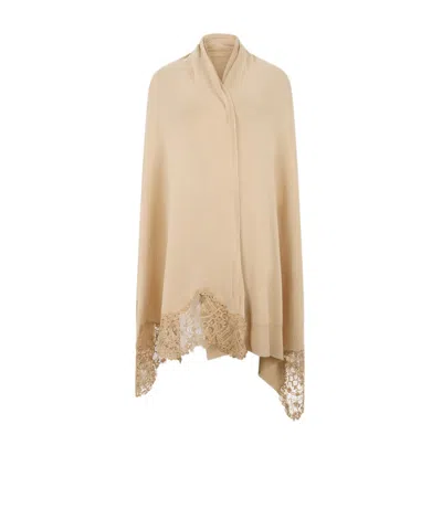 Ermanno Scervino Wool Lace Shawl In Brown