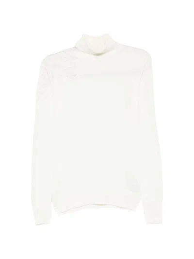 Ermanno Scervino Lace-panel Wool Turtleneck Sweater In White