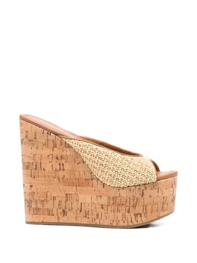 Ermanno Scervino Woven-strap Cork-wedge Sandals In Multi