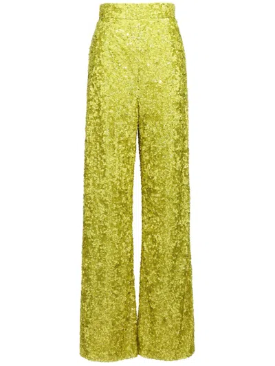Ermanno Scervino High Waist Sequin Embellished Wide Leg Trousers In Green
