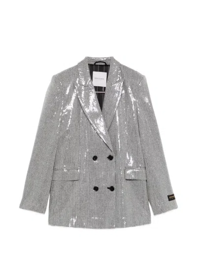 Ermanno Sequined Double-breasted Jacket In Silver