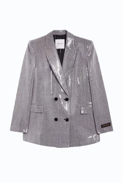 Ermanno Silver And Black Sequin Double-breasted Polyester Blazer In Grey