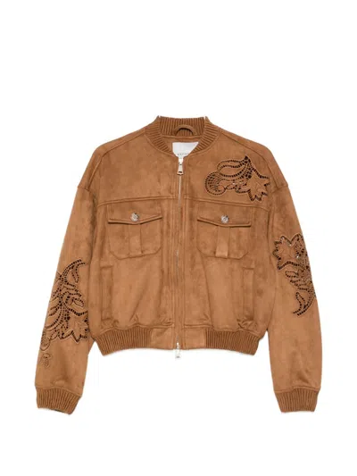Ermanno Suede Leather Effect Bomber Jacket In Brown