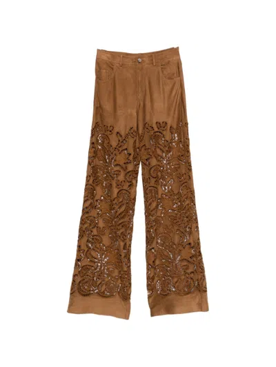 Ermanno Suede Leather Effect Trousers In Brown