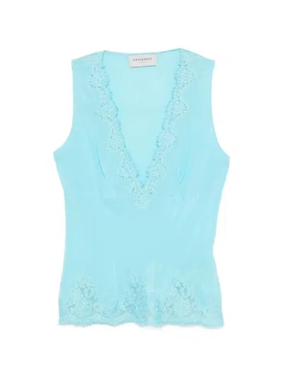 Ermanno Turquoise Silk Top In Blue