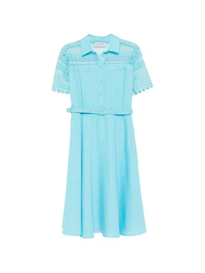 Ermanno Turquoise Viscose Belted Dress In Blue