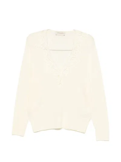 Ermanno Wool V-necked Sweater In White