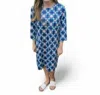 Erma’s Closet Block Print Dress In Blue/khaki In Multi