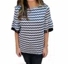 Erma’s Closet Chevron Top With Tassel Trim In Black/white In Blue