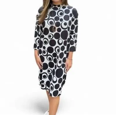 Erma’s Closet Circle Print Mock Neck Dress In Black/white In Multi