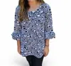 Erma’s Closet Circle Print Tunic With Ruffle Trim On Sleeve In Black/white In Multi