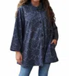 Erma’s Closet Damask Print Swing Jacket In Black/gray In Blue
