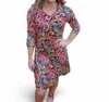 Erma’s Closet Floral Print Dress With V-neck In Black Multi In Multi